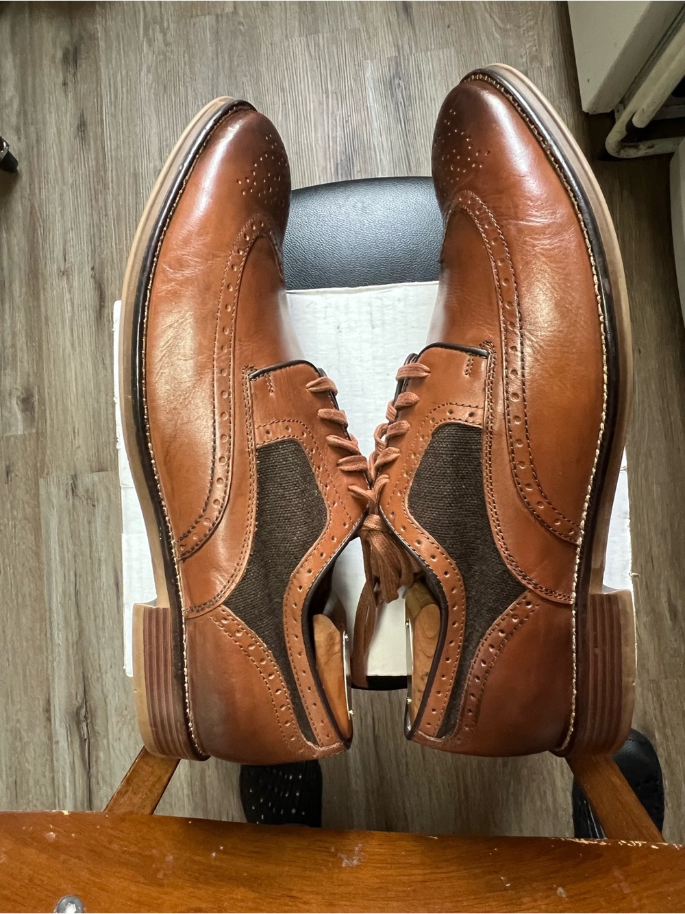 Johnston & Murphy 1850 Grayson Wingtip Oxford Mixed Media Tan Linen Men's 11.5 M - Picture 3 of 16